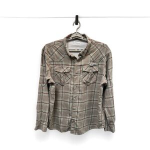 Men’s Columbia PFG western style button up plaid shirt Sz XL Tall